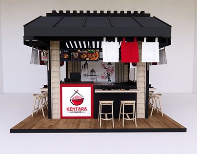 Japanese Food Kiosk Design, Japanese Small Shop, Ramen Kiosk Design, Ramen Booth Design, Japanese Stall Design, Ramen Store Design, Ramen Stall Design, Japanese Booth Design, Japanese Kiosk