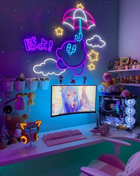 #gamergirlsetup #gamer #kawaii #animecore #cute #animeaesthetic #animecosplayer Reka Bentuk Bilik Tidur, Nice Room, Gamer Room Decor, Otaku Room, Video Game Room Design, Hiasan Bilik, Bilik Tidur, Anime Room, Grunge Room