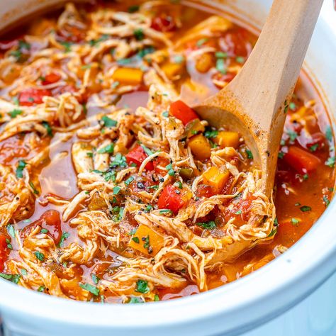 Crockpot Chicken Tortilla Soup | Clean Food Crush Cfc Recipes, Crockpot Chicken Tortilla Soup, Cleanfoodcrush Recipes, Chicken Tortilla Soup Crock Pot, Chicken Fajitas Crockpot, Chicken Tortilla Soup Recipe, Meal Ready To Eat, Chicken Tortillas Soups Recipe, Tortilla Soup Recipe