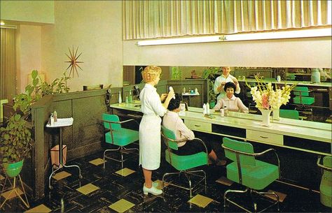 1950s-1960s Photography of a vintage beauty salon. Lorraine Beauty Salon; Alhambra, California. #1950s #1960s #vintagephotography #Beauty #Salon #hairdresser #Vintagehair #vintagehairstyle Alhambra California, 1950s Beauty, Vintage Beauty Salon, Vintage Hair Salons, Retro Beauty, Beauty Parlor, Beauty School, Beauty Services, Vintage Hairstyles