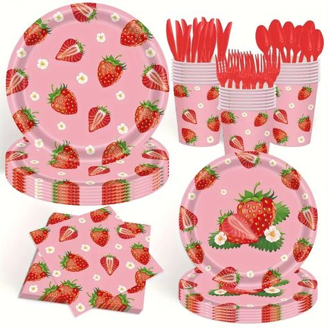 Strawberry Theme Birthday Party Supplies Tableware Sets - Temu Strawberry Theme Birthday, Strawberry Theme, Fruit Plates, Baby Shower Theme Decorations, Strawberry Baby, Summer Party Decorations, Strawberry Party, Theme Birthday Party, Strawberry Fruit