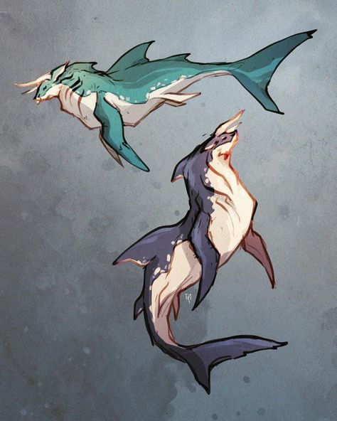 Fantasy Aquatic Creatures, Shark Creature, Fantasy Shark, Shark Dragon, Toby Allen, Shark Monster, Mythical Sea Creatures, Sea Creatures Art, Kaiju Art