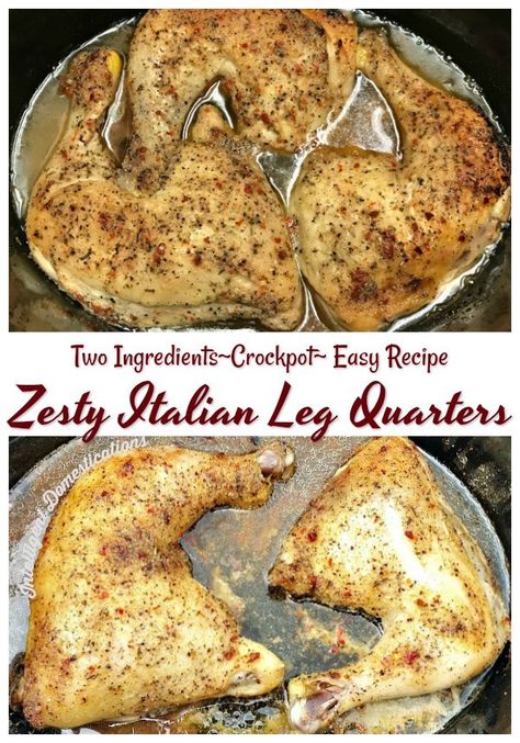 Easy recipe for Crockpot Leg Quarters. Zesty Italian Leg Quarters Crockpot recipe for an easy and affordable weeknight meal. #Crockpotrecipe #chickenrecipe Crockpot Leg Quarters, Chicken Quarters In Crockpot, Crock Pot Leg Quarters, Crock Pot Chicken Quarters, Chicken Leg Quarter Crockpot Recipes, Chicken Hind Quarters Recipes Crock Pot, Slow Cooker Chicken Quarters, Leg Quarter Recipes Crockpot, Crockpot Leg Quarters Recipes