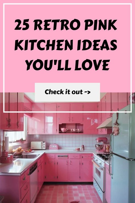 Explore a stunning collection of 25 retro pink kitchen ideas to add a touch of vintage charm to your home decor. From pretty in pink retro kitchens to 1950s vintage-inspired designs, these amazing pink retro kitchen ideas will bring nostalgic vibes into your space. Whether you're looking to revamp your kitchen or simply love the retro aesthetic, these inspiring ideas will help you create a unique and stylish cooking space that stands out from the rest. Coral Pink Kitchen Cabinets, Pink Victorian Kitchen, Diner Themed Kitchen, Pink And Black Kitchen, Retro Kitchen Ideas, Colorful Dishware, 50s Kitchen Decor, 1950 Kitchen, Girly Kitchen