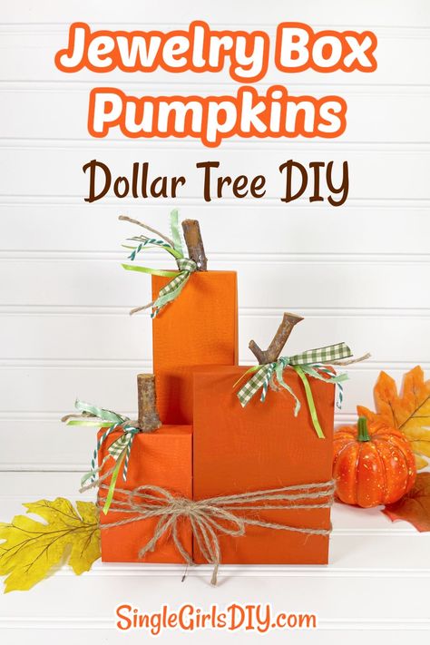 These jewelry box pumpkins are so easy to make! Dollar Tree DIY craft costs two dollars to make a cute Autumn decoration. Canning Lid Pumpkin, Fun Fall Crafts, Dollar Tree Fall, Autumn Decoration, Jewelry Box Diy, Two Dollars, Cute Autumn, Cardboard Jewelry Boxes, Cheap Crafts