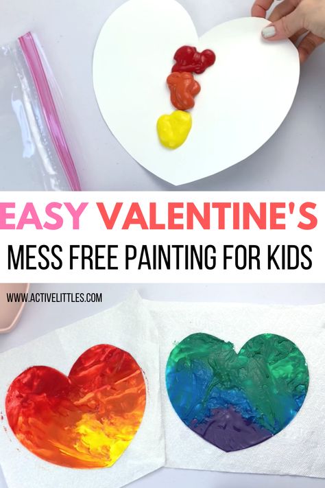 Easy Valentine’s Day Mess Free Painting For Kids  - Active Littles Valentines Toddler Activities, Kids Painting Activities, Preschool Valentines Activities, Preschool Valentine Crafts, Toddler Valentine Crafts, Mess Free Painting, For Birthday Card, Art Invitations, Card For Birthday