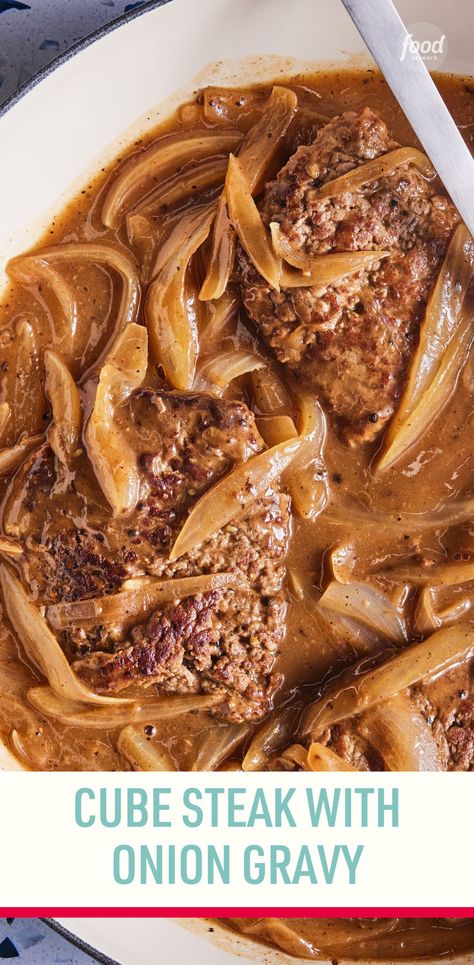 Recipe of the Day: Cube Steak with Onion Gravy 🍽️ Sometimes called “minute steak,” cube steak is almost as quick as a minute to cook. Its waffled texture means that it has nooks and crannies that can hold coatings like this onion gravy. Instead of the traditional dredge in flour, we sear the seasoned steak and onions, then add the flour to make a roux and thicken the gravy. This prevents the flour from burning and creating a dark, bitter gravy. Instead, the gravy is rich, peppery and delicious! Minute Steak, Seasoned Steak, Easy Dinner Options, Steak And Onions, Cube Steak, Onion Gravy, Crock Pot Cooking, Beef Dishes, Steak Recipes