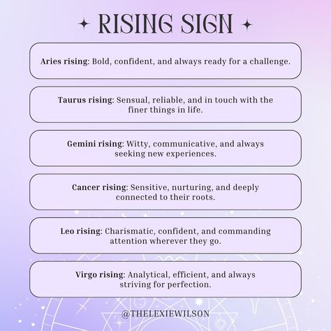 So you've probably been asked: "what's your sun, moon, and rising?" But you don't know what it all means - well let's break it down; starting with the Rising sign. Learn more about your personality by booking a session with me at thelexiewilson.as.me or at the link in my bio Love, Lex #astrologypost #rising #risingsigns #astrologybasics #beginnerastrology #astrologyforbeginners Leo Rising Aesthetic, Zodiac Rising, Sun Moon And Rising, Rising Signs, Bio Love, Witch Things, Holly Hobby, Rising Sign, Leo Rising