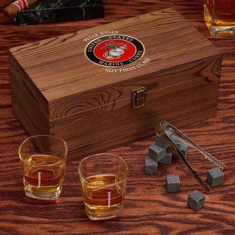 Engraved Whiskey US Marine Corps Gift Set Engraved Shot Glasses, Whiskey Gift Set, Marine Corps Gift, Air Force Gifts, Home Wet Bar, Whiskey Set, Navy Gifts, Whiskey Shots, Whiskey Lover Gifts