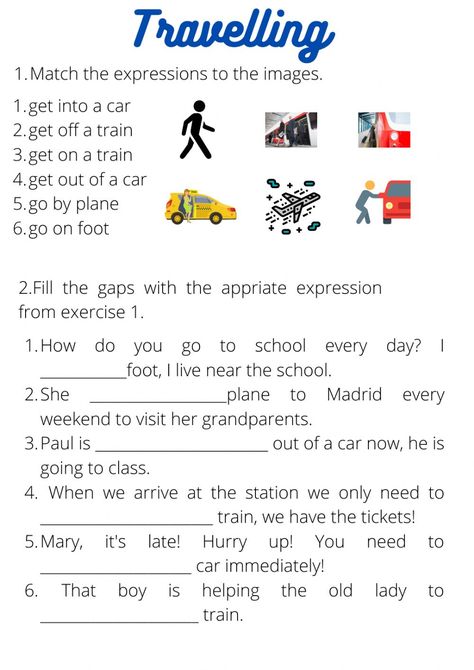 Travel Vocabulary Worksheet, Travel Vocabulary, Hello English, Transportation Worksheet, English Speech, Vocabulary Exercises, Esl Teaching Resources, English Teaching Resources, Esl Vocabulary