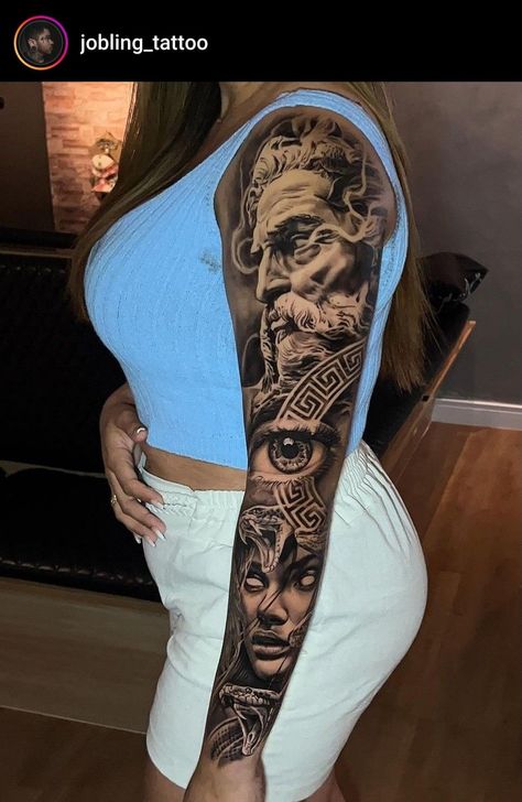 Unique Quarter Sleeve Tattoos For Women, Family Sleeve Tattoo Ideas For Women, Women Arm Sleeve, Family Sleeve Tattoo, Portrait Tattoo Sleeve, Octopus Tattoo Sleeve, Arm Sleeve Tattoos For Women, Quarter Sleeve Tattoos, Couples Tattoo Designs