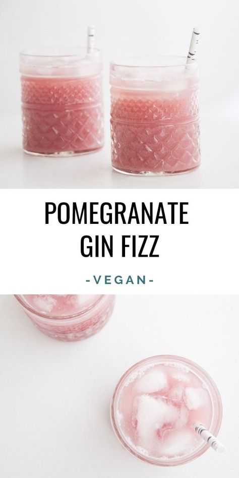 Pomegranate Cocktail, Pomegranate Gin, Gin Fizz Recipe, Resep Koktail, Vegan Cocktails, Virgin Drinks, Perfect Summer Drink, Vegan Blog, Gin Drinks