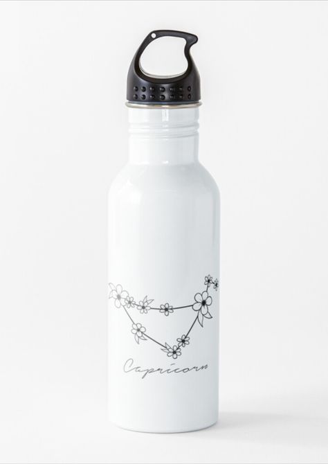 Capricorn constellation with a wild flower twist. Capricorn Star Sign, Capricorn Constellation, Star Sign, Wild Flower, Star Signs, Constellations, Water Bottle, Twist, Tattoos