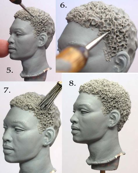 Textured hair tutorial Sculpting Tutorials, Sculpture Techniques, Sculpture Art Clay, ดินปั้น Polymer Clay, Sculptures Céramiques, 3d Sculpture, Afro Textured Hair, Ceramic Techniques, Sculpting Clay