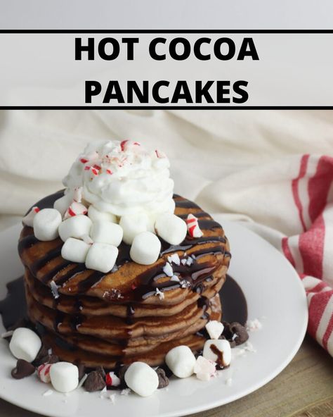 Morning Christmas Breakfast, Hot Cocoa Pancakes, Winter Morning Breakfast, Christmas Eve Breakfast Ideas, Winter Pancakes, Winter Recipes Dessert, Xmas Pancakes, Peppermint Breakfast, Christmas Morning Pancakes