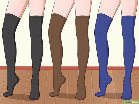 How to Wear Thigh High Socks: 14 Steps (with Pictures) - wikiHow How To Wear Thigh High Socks, Over The Knee Socks Outfit, Outfits With Thigh High Socks, Thigh High Sock Outfits, Thigh High Compression Socks, Thigh High Socks Outfit, Knee High Socks Outfit, Skirt And Thigh Highs, High Socks Outfits