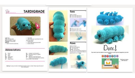 Tardigrade Crochet Pattern Free, Crochet Tardigrade, Crochet Tardigrade Pattern Free, Subnautica Crochet Pattern Free, Inchworm Crochet Pattern, Tardigrade Plush, Crochet Aardvark, Fun Crochet Projects, Yarn Art