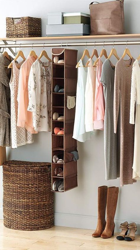 Floating Wardrobe, Clothes Storage Without A Closet, Open Closet Storage, Ideas De Closets, Closet Storage Ideas, Organized Closet, Hanging Shoes, Open Closet, Ideas Clothes