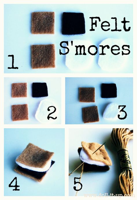 Girl Scout Swaps Camping, Smores Ornaments Diy, Halloween Swaps Girl Scouts, Felt Smores, Smores Craft, Camp Swaps, Bright Collage, Swaps Ideas, Girl Scout Daisy Activities