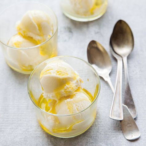 Olive Oil Ice Cream with Meyer Lemon Zest | Williams-Sonoma Olive Oil Gelato, Lemon Zest Recipes, Olive Oil Ice Cream, Mint Chocolate Ice Cream, Ice Creamery, Gelato Recipe, Mint Ice Cream, Organic Extra Virgin Olive Oil, Lemon Olive Oil