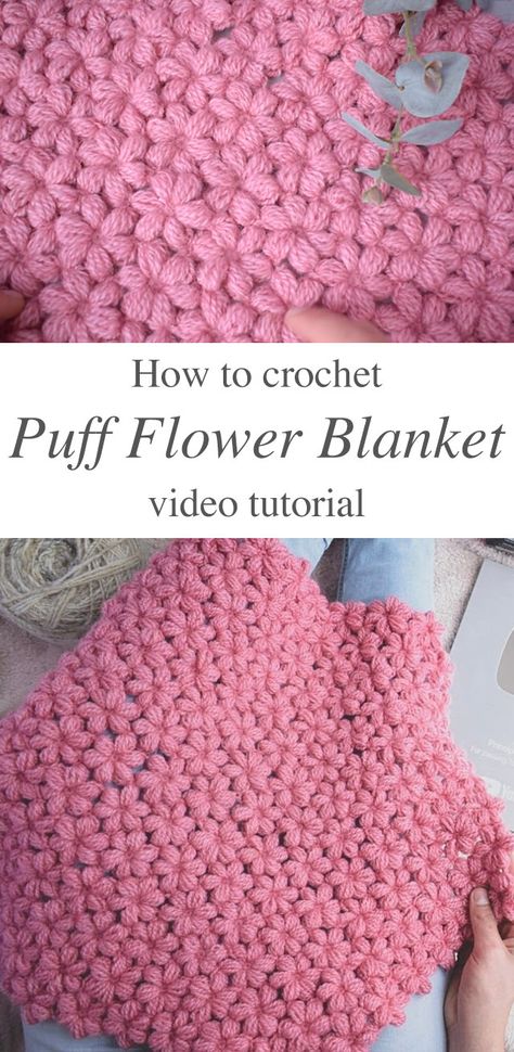 Puff Flower, Crochet Puff Flower, Mode Crochet, Flower Blanket, Crochet Design Pattern, Crochet Flower Patterns, Diy Crochet Projects, Bag Crochet, Free Crochet Patterns