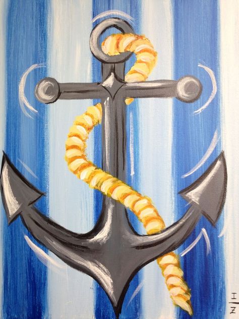 Anchor Canvas Paintings, Night Canvas Painting, Anchor Painting, Butler Art, Anchor Art, Card Painting, Free Motion Quilting Patterns, Tropical Painting, Kids Art Class