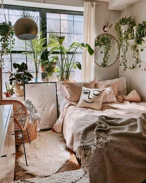 // Shop now at www.wallandroom.com Follow us on instagram: @wallandroom Lots Of Plants, Bohemian Bedroom Decor, Bilik Tidur, Design Room, Bohemian Bedroom, Boho Room, Room Inspiration Bedroom, Room Ideas Bedroom, Aesthetic Bedroom