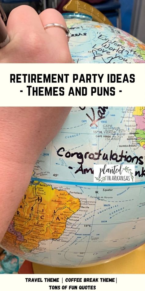 Science Teacher Retirement Party Ideas, Travel Themed Retirement Party Ideas, Retirement Party For Principal, Adventure Retirement Party, Rv Retirement Party Ideas, Lifes A Beach Retirement Party, Retirement Dinner Ideas Table Settings, Travel Retirement Party Decorations, Retirement Party Ideas For Doctors