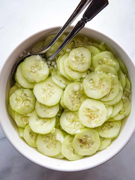 Sweet and Tangy Vinegar Cucumber Salad - Cook Fast, Eat Well Sweet Vinegar Cucumber Salad, Sweet Cucumber Salad Vinegar Sugar, Cucumbers With A Bang, Cucumber Salad With Vinegar And Sugar, Cucumber And Onion Salad Vinegar Sugar, Cucumber And Vinegar, Cucumber In Vinegar, Cucumbers And Vinegar, Sweet Cucumber Salad