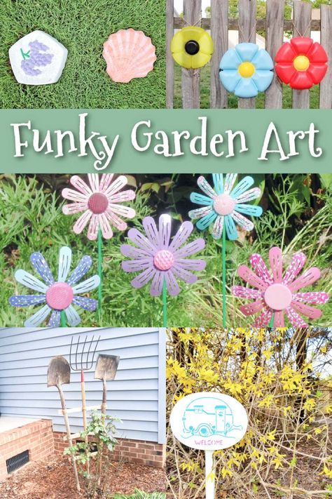 Recycled yard decor makes the BEST yard decor, if you ask me. Funky, quirky, and full of personality, there's no telling what you can upcycle into garden decor at this point! And if you need some DIY inspiration, these ideas might just be the ticket. Easy Diy Flowers, Ideas For Yard, Green Spray Paint, Yard Art Crafts, Thrift Store Decor, Recycled Garden, Upcycling Ideas, Diy Yard, Diy Garden Projects