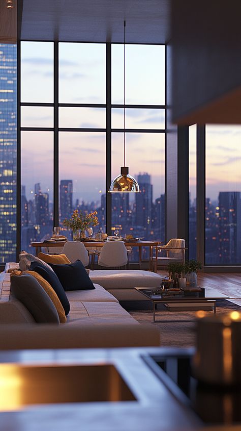 Contemporary highrise residence skyline views floor to ceiling windows forest Chicago Apartment View, Floor To Ceiling Windows Apartment, Windows Apartment, Highrise Apartment, Dream Penthouse, Miami Apartment, Window Views, High Rise Apartments, Penthouse Apartment