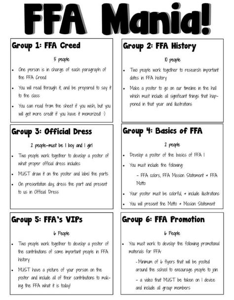 Ffa Scavenger Hunt Ideas, Ffa Greenhand Ideas, Ffa Leadership Activities, Intro To Agriculture Activities, Ffa Activities Middle School, Ffa Lesson Plans, Ffa Greenhand Activities, Ffa Dress Up Days, Ffa National Convention Packing List