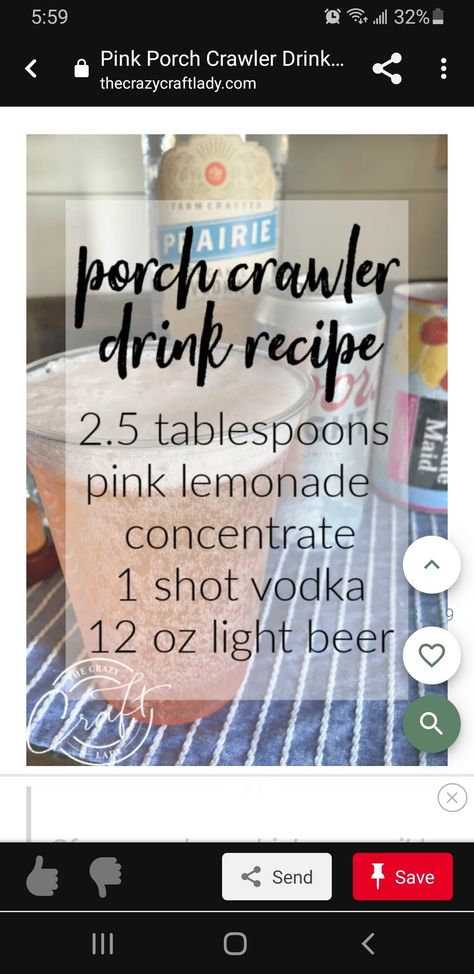 Porch Crawler Drink, Porch Crawler, Lemonade Concentrate, Light Beer, Wedding Time, Pink Lemonade, Lemonade, Vodka, Porch