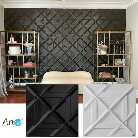 PVC 3d wall panel is a new 3d dimensional interior wall decoration material that offers a dramatic alternative to traditional flat wall panels. It's widely used for commercial and residential settings. The panel has a wide range of applications. It can be used as a small background wall or in a large feature wall. Size: 19.7" x 19.7".  Color: White. Horizontal Wall Panelling, Black And Gold Accent Wall Bedroom, 3d Wall Ideas, Wall Board Ideas, 3d Wall Panels Living Room, Panel Wall Bedroom, Accent Wall Ideas Living Room, Accent Wall Staircase, Staircase Accent Wall