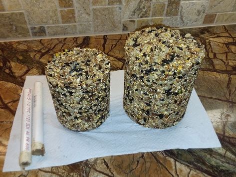 How To Make Your Own Seed Cylinders and Cakes For Your Bird Feeders Make Bird Seed Cake, Bird Seed Feeders Homemade, Bird Seed Cakes How To Make, How To Make Birdseed Cakes, How To Make Bird Seed Cakes, Diy Bird Seed Cakes, Bird Seed Cakes, Bird Recipes, Garden Critters