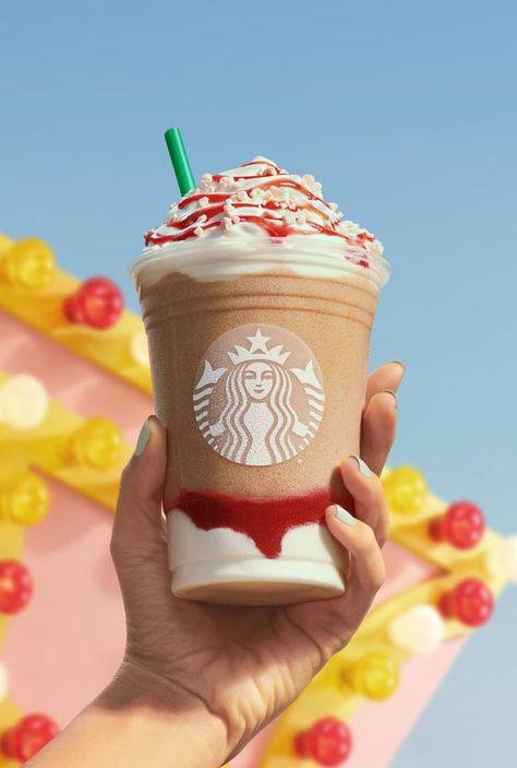 Starbucks Releases New Strawberry Funnel Cake Frappuccino Starbucks Secret Menu Frappucinos, Strawberry Funnel Cake Frappuccino, Strawberry Funnel Cake, Cotton Candy Frappuccino, Frappuccino Starbucks Secret Menu, Mocha Cookie Crumble, Cinnamon Dolce Syrup, Mocha Cookies, Starbucks Summer