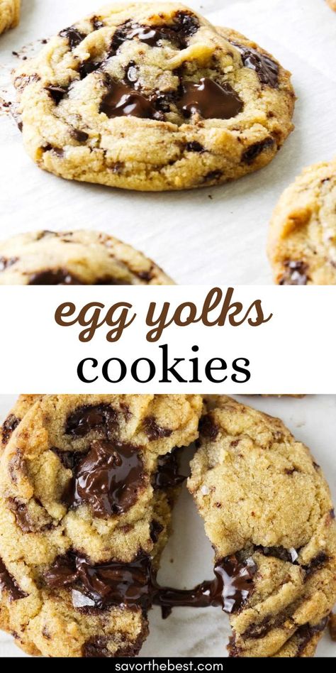 Cookies on a white counter. Thick Cookie Recipe, Thick Cookie Recipes, Extra Egg Yolks, Egg Yolk Cookies, Egg Yolk Recipes, Cookies With Chocolate, Healthy Cookie Recipes, Chewy Chocolate Chip Cookies, Egg Yolks