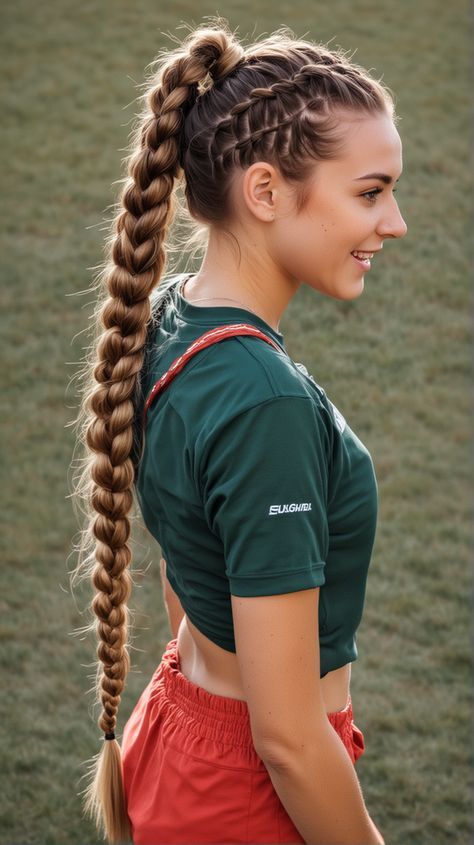 Best Running Hairstyles, Active Hairstyles For Long Hair, Sport Braids, Cute Braided Ponytail Hairstyles, Dutch Braids Into Ponytail, Sport Hairstyles For Long Hair, Hot Day Hairstyles Summer, Military Hairstyles For Women, Athlete Hairstyles