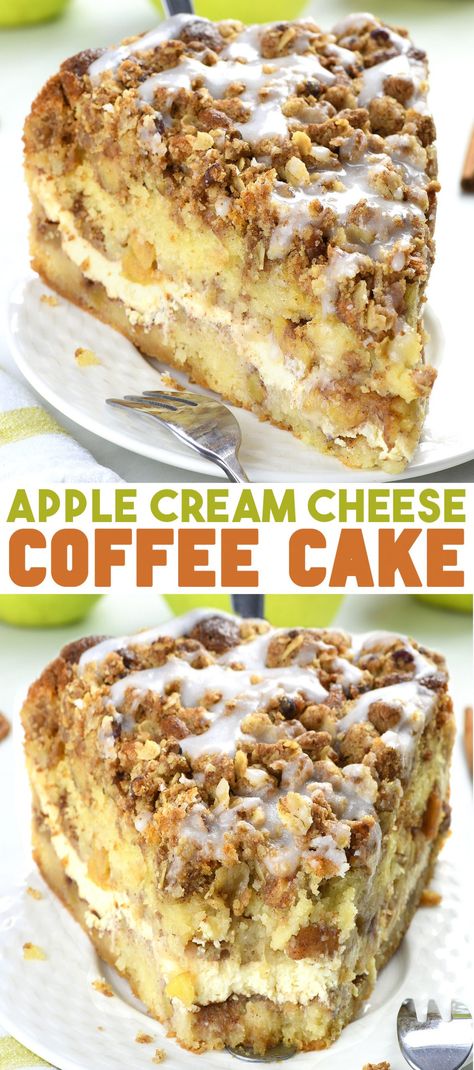 Apple Coffee Cake With Cream Cheese Filling is a simple dessert recipe, perfect for fall baking with apples. This is a moist cake filled with cream cheese, three layers of apples, and cinnamon sugar, and finished with a crisp topping. 
🍏🧁 #AppleDessert #CoffeeCake #BakingRecipe #FallBaking #DessertIdeas #YummyTreats #HomemadeGoodness #CakeLovers via @https://www.pinterest.com/omgchocodessets/ Apple Cream Cheese Recipes, Apple Coffee Cake, Cheese Coffee Cake, Apple Cream Cheese, Cream Cheese Coffee Cake, Apple Coffee, Coffee Cake Recipes Easy, Apple Coffee Cakes, Cream Cheese Desserts