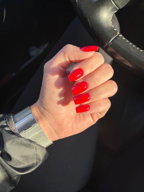 Sqaure Nails, Cute Red Nails, Long Red Nails, Red Gel Nails, Bright Red Nails, Red Liquid, Plain Nails, Solid Color Nails, Red Acrylic Nails