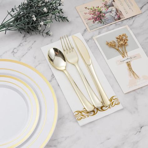 700PCS Gold Disposable Dinnerware Set (100 Guests), Plastic Plates for Party, Wedding, Include: 200 Gold Tableware, Outdoor Plates, Outdoor Drinkware, Outdoor Dinnerware, Deck Box Storage, Disposable Plates, Bathtub Accessories, Plastic Plates, Disposable Tableware