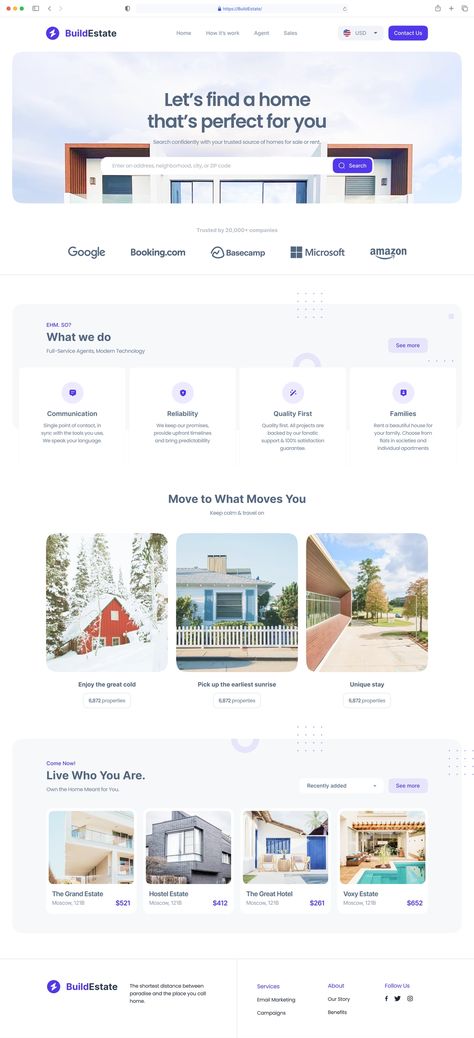 Build Estate - Landing Page designed by Adalahreza 🐺 for Kretya. Connect with them on Dribbble; the global community for designers and creative professionals. Real Estate Site Web Design, Blog Listing Page Design, Creative Landing Page Design Inspiration, Landing Page Design Inspiration Layout, Landing Pages Design, Listing Website Design, Real Estate Ui Design, Real Estate Website Design Inspiration, Home Page Design Website