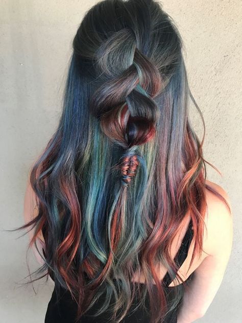 Oil Slick Haircolor: The Trend That Never Really Left - Color - Modern Salon Brown Oil Slick Hair, Oil Slick Hair Color, Pastel Blonde, Oil Slick Hair, Slick Hair, Hair Job, Red Balayage, Hair Color Techniques, Color Techniques