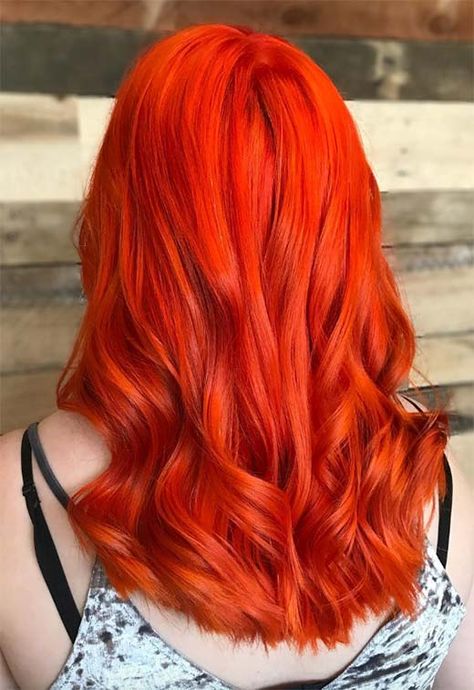 59 Fiery Orange Hair Color Shades: Orange Hair Dyeing Tips - Glowsly Fiery Orange Hair, Vivid Orange Hair, Deep Orange Hair, Red Orange Hair Color, Orange Hair Bright, Neon Orange Hair, Red And Orange Hair, Tangerine Hair, Bright Orange Hair