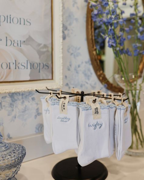 Something Blue collection is here! Find us in-store at @themomentintime_ or shop it online exclusively on Etsy🩵 #SomethingBlue #BlissfulSocks #etsy Non Traditional Wedding Getting Ready Outfits, Day Of Wedding Bridesmaid Gifts, Something Old New Borrowed And Blue, Something Blue Before I Do, Bridesmaid Socks, Light Blue Embroidery, Ready Outfits, Something Blue Bridal, Embroidered Socks