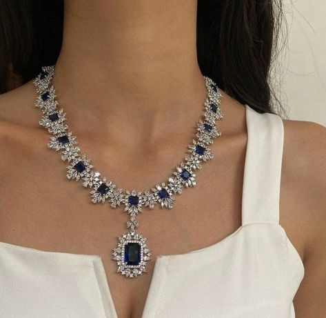 Sapphire Necklace And Earrings, Diamond Stone Necklace, Sapphire Blue Necklace, Blue Diamond Necklace Set, Sapphire Stone Necklace, Sapphire Wedding Necklace, Diamond Sapphire Necklace, Royal Blue Jewelry Sets, Sapphire And Diamond Necklace