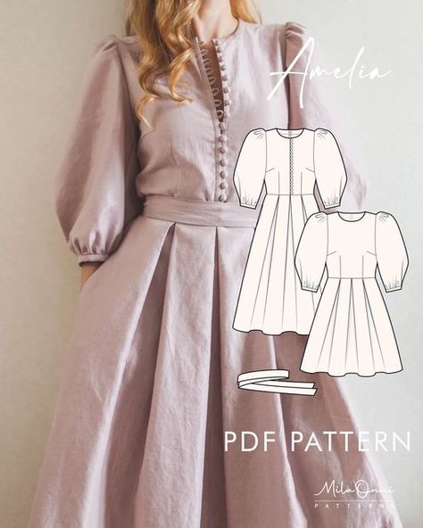 Free Dress Pattern, Tea Dress Pattern, Pakistan Clothes, Dress Sewing Patterns Free, Dress With Buttons, Embroidered Belt, Retro Pin Up, Amelia Dress, Belt Dress