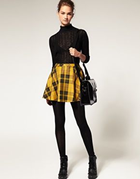 Yellow Plaid Skirt Outfit, Checkered Dress Outfit, Yellow Tartan Skirt, Checkered Skirt Outfit, Tartan Skirt Outfit, Autumn Lookbook, Yellow Plaid Skirt, Plaid Skirt Outfit, Checked Skirt