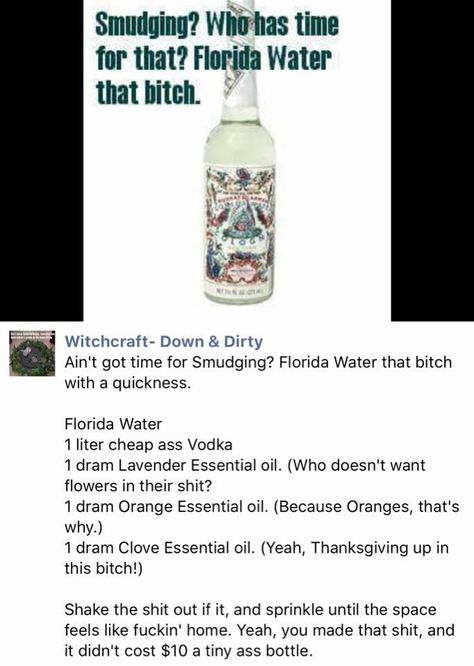 Florida Water bitch!! Magick Oil, Smudging Prayer, Hoodoo Oils, Hoodoo Spells, Magickal Herbs, Cleansing Spray, Magia Das Ervas, Florida Water, Spiritual Bath