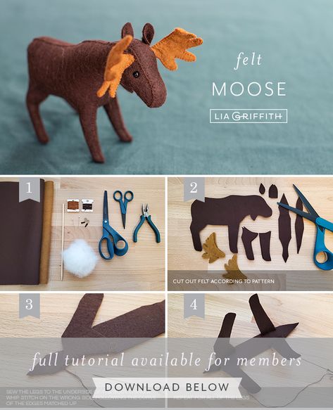 Felt Moose, Felt Animal Patterns, Animal Sewing Patterns, Plushie Patterns, Sewing Stuffed Animals, Winter Woodland, Felt Pattern, Felt Patterns, Plush Pattern